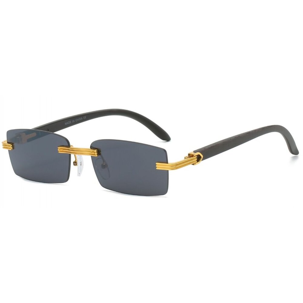 Men Sunglasses Trendy Dark Black Lens Rimless Fashion‎ Retro Shades Gold Metal